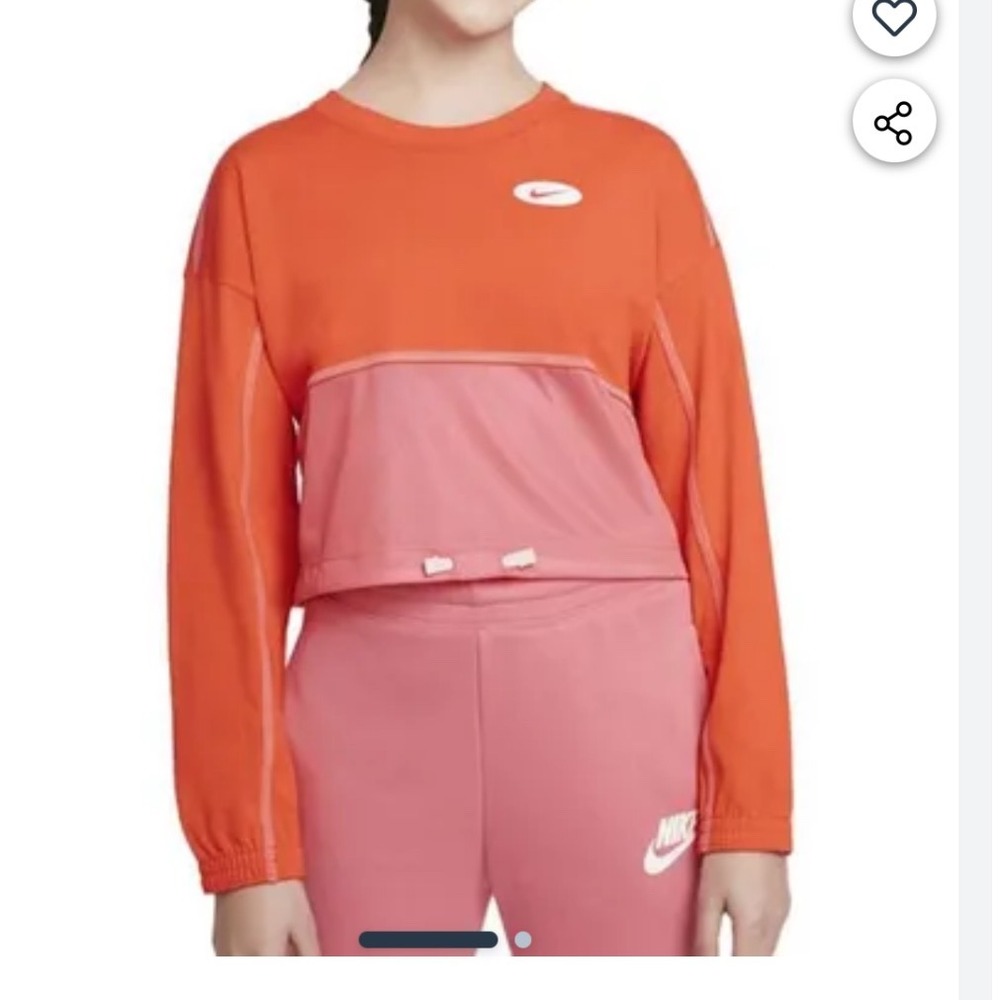 Nike Colorblock Cropped Sweatshirt Orange Pink Long Sleeve‎ Crew Neck Medium